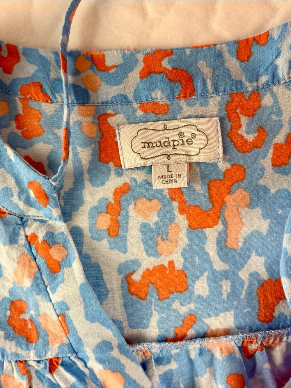 Mud Pie 100% cotton tunic style dress blue and orange cheetah print Size L - Picture 6 of 10